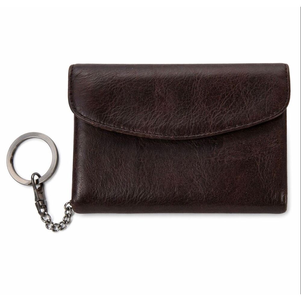 HOBO Brown Leather Trifold Wallet Keychain Snap Closure Womens Compact